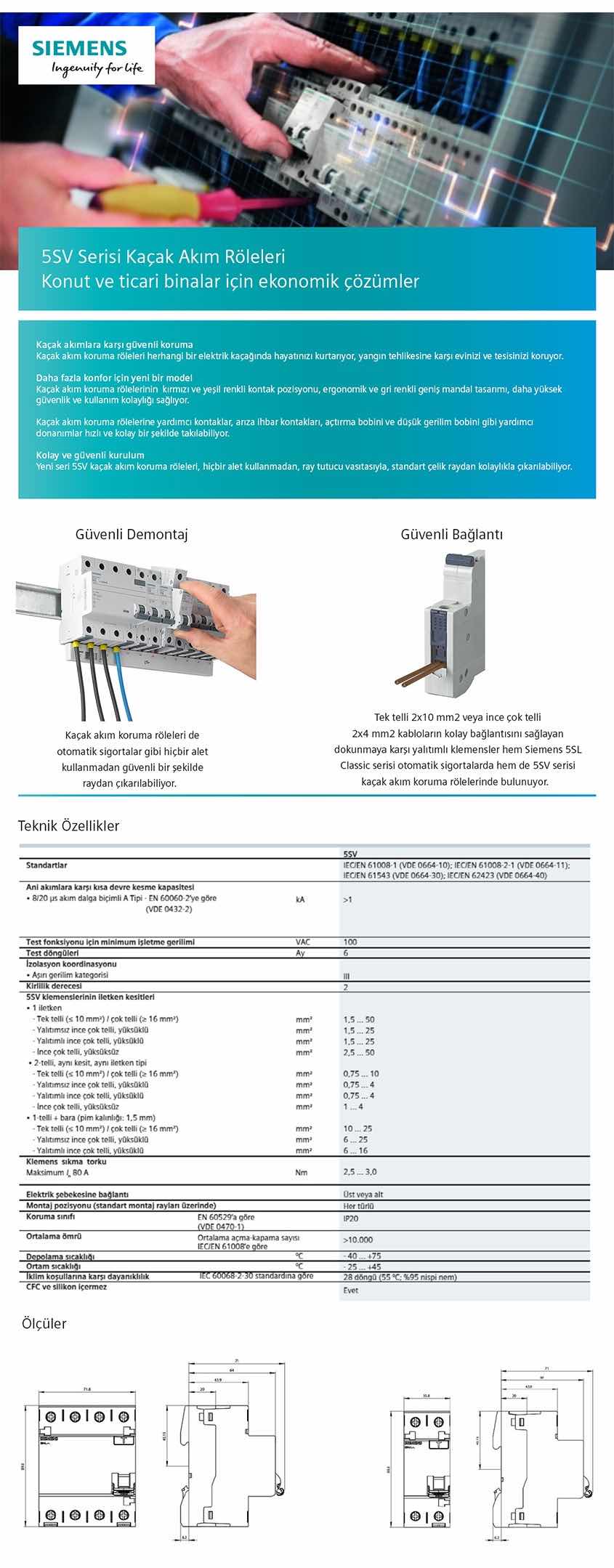 Siemens 2x63 A 30Ma Kaçak Akım Koruma Rölesi 5SV4316-0